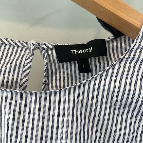 Theory pinstripe Lexandra peplum ruffle long sleeve tunic large - Picture 5 of 9